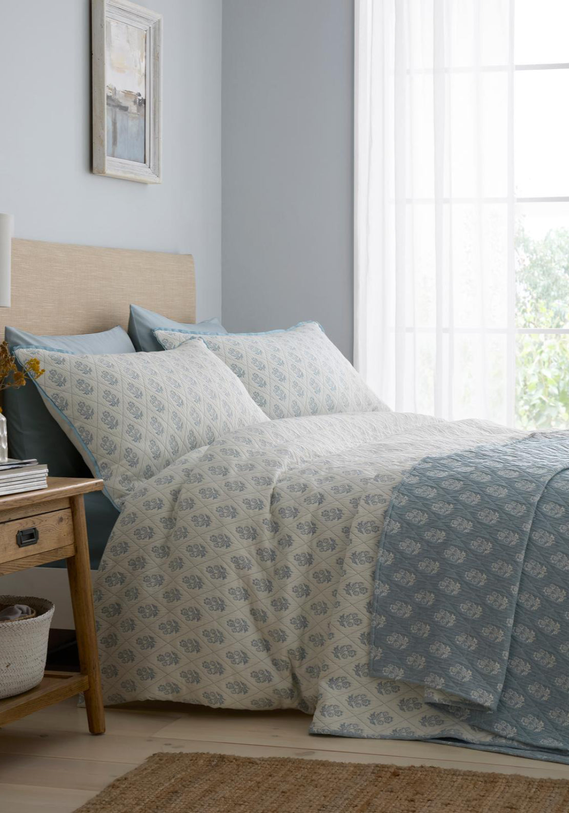 Block Floral Duvet Cover Set - Blue