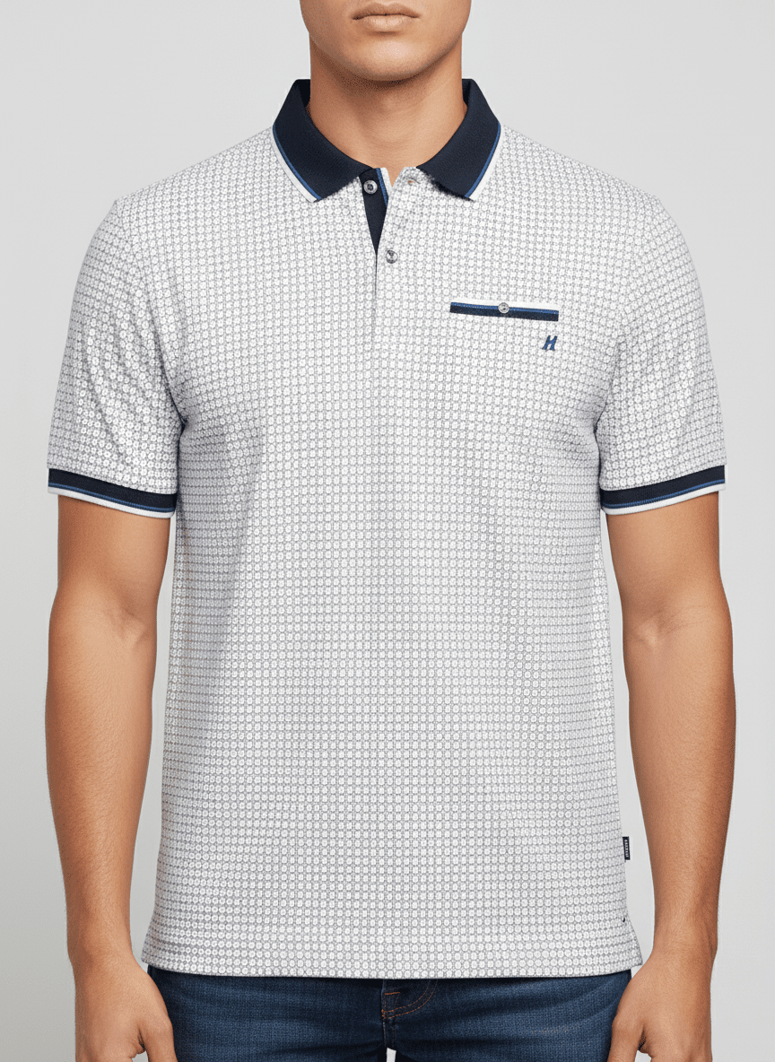 Mineral Danny Aop Polo - Ecru/navy 1 Shaws Department Stores