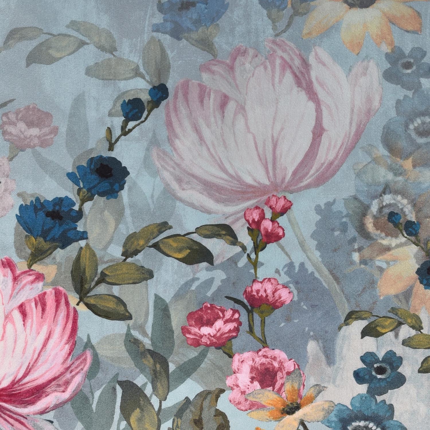 The Home Luyxury Collection Canterbury Printed Velvet Piped Cushion - Blue 3 Shaws Department Stores