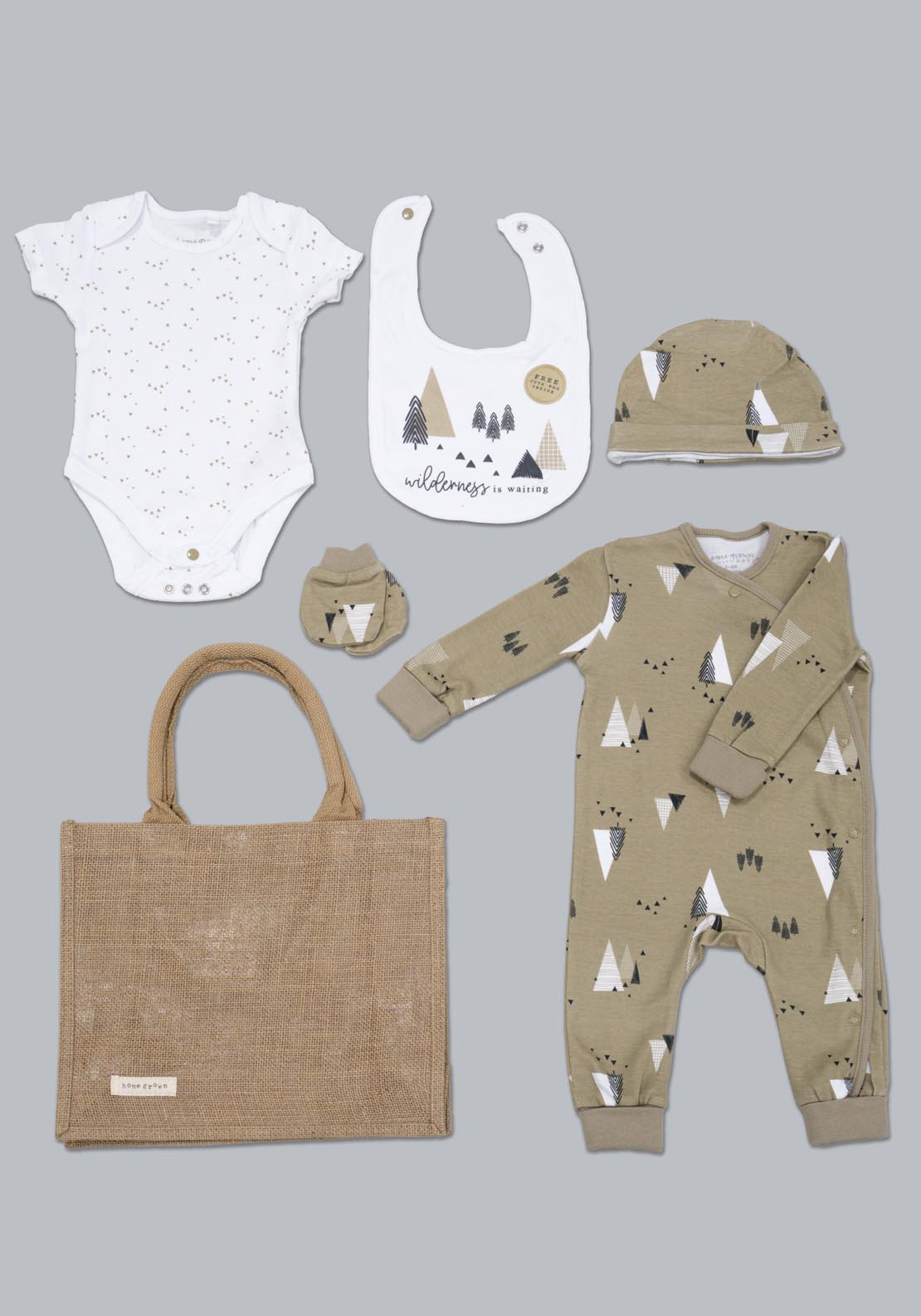 Jainco Homegrown 5 piece 100% Cotton Wilderness Print Layette Set - Green 1 Shaws Department Stores
