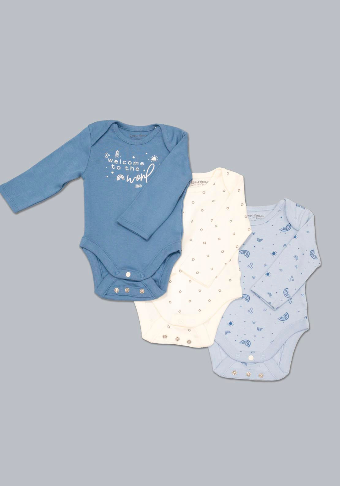 Jainco Homegrown 3 Pack of Long Sleeve Vests - Blue 1 Shaws Department Stores