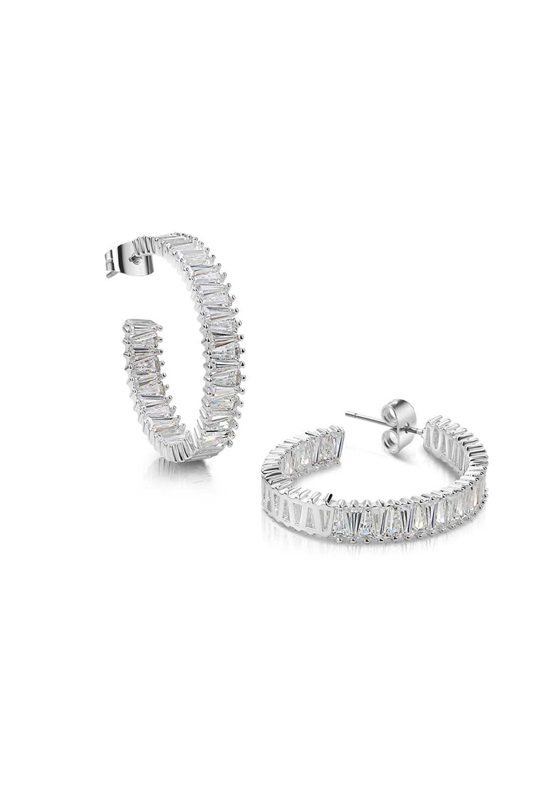 Silver Plated Cubic Zirconia Hoop Earrings - Silver