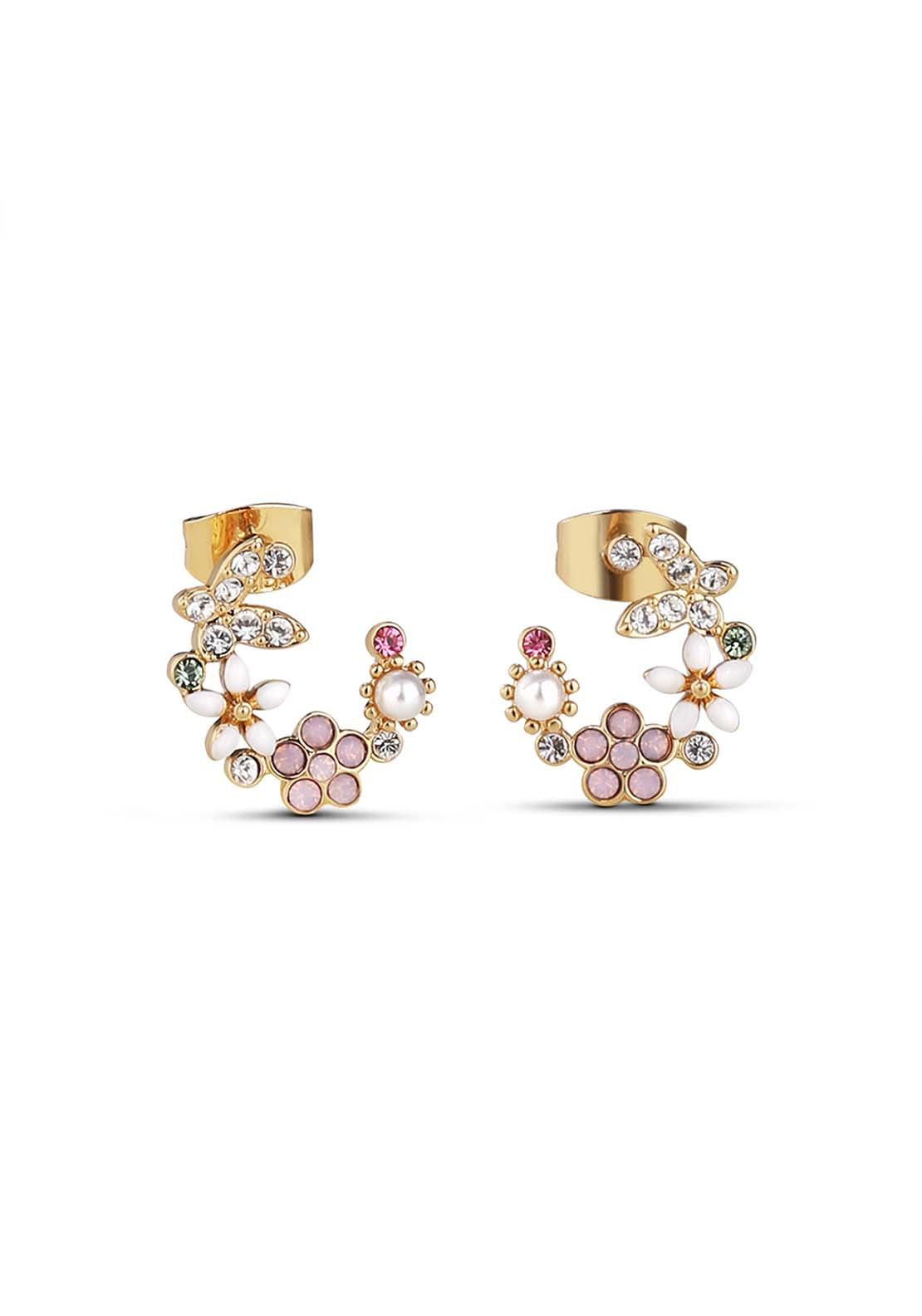 Pink Green Butterfly Earring - Rose Gold