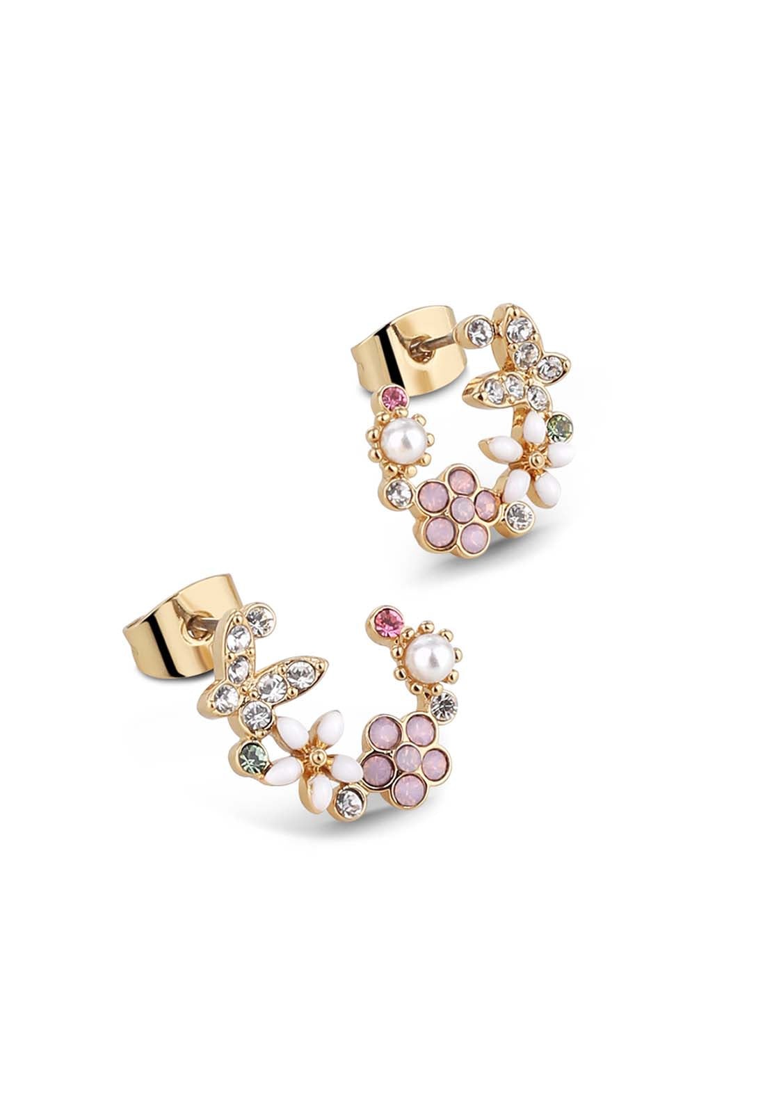 Pink Green Butterfly Earring - Rose Gold