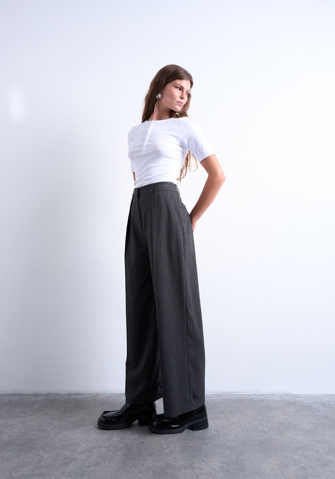 Topshop Louise Wide Leg Trouser - Charcoal Gray 5 Shaws Department Stores