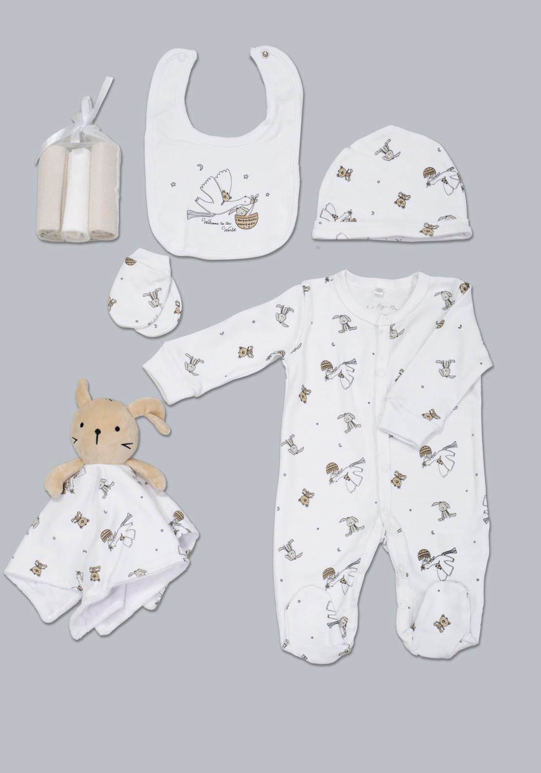 Jainco Rocka Bye Baby Boutique 100% Cotton 8 Pack Rabbit Layette Set - White 1 Shaws Department Stores