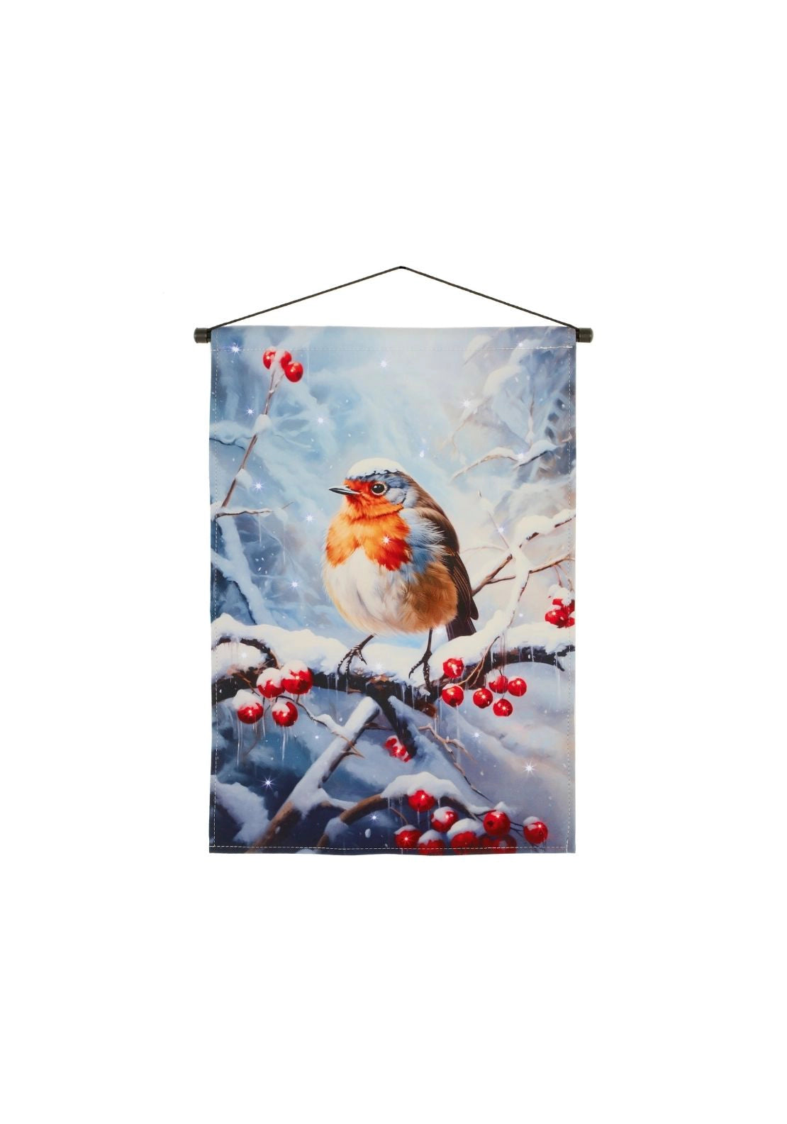 Twinkling Fiber Optic Winter Robin Fabric Banner - Multi