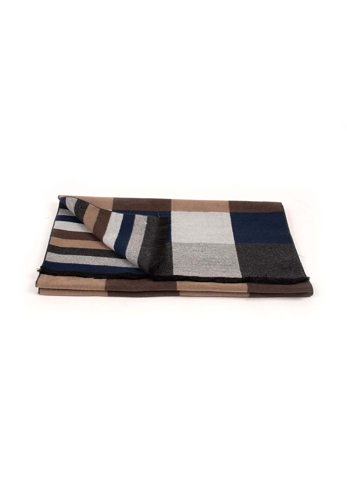 Yeats Viscose Scarf - Brown Navy Grey 1 Shaws Department Stores