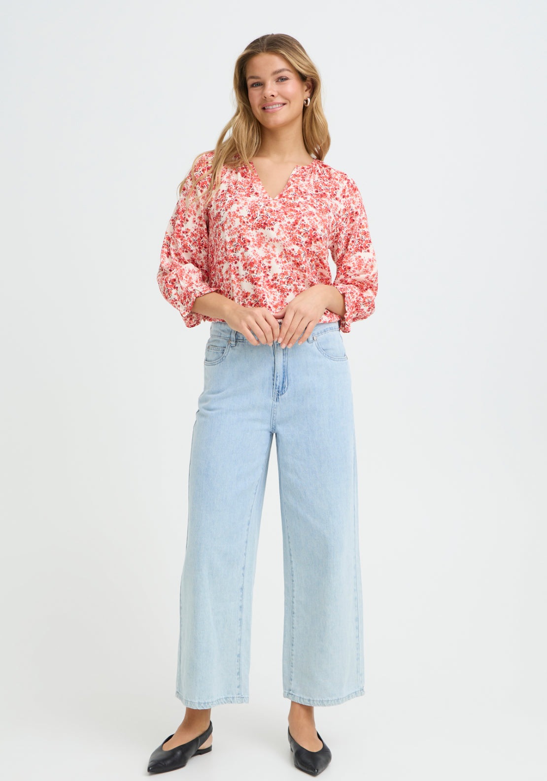 Fransa Hip Length Blouse - S. Floral Hibiscus 1 Shaws Department Stores