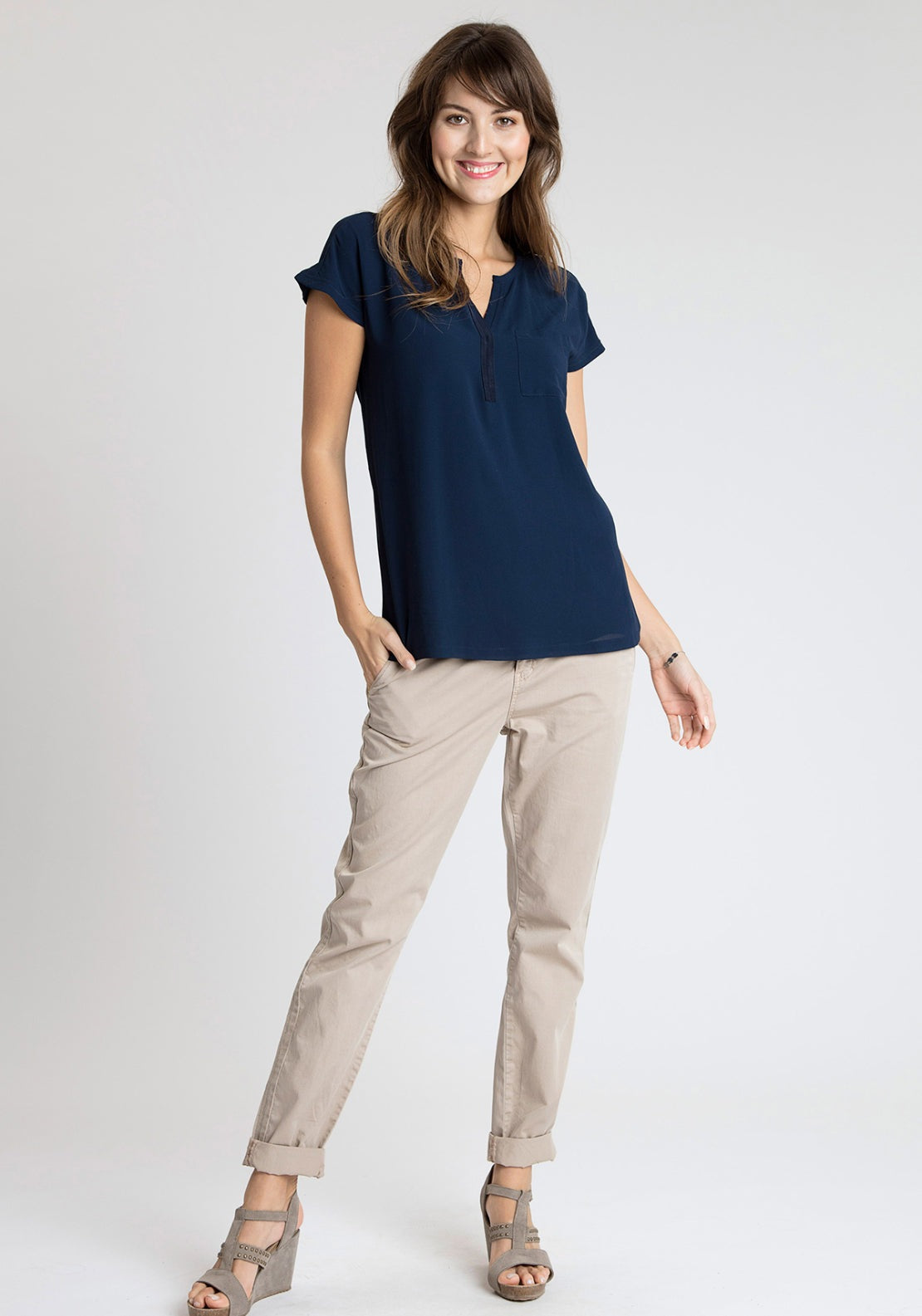 Fransa V-Notch Neck Blouse - Black 1 Shaws Department Stores