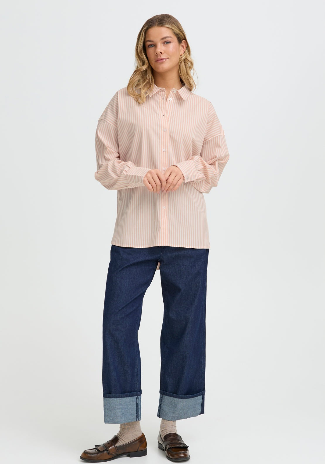 Fransa Classic Striped Shirt - Rose Smoke White Stripe 1 Shaws Department Stores