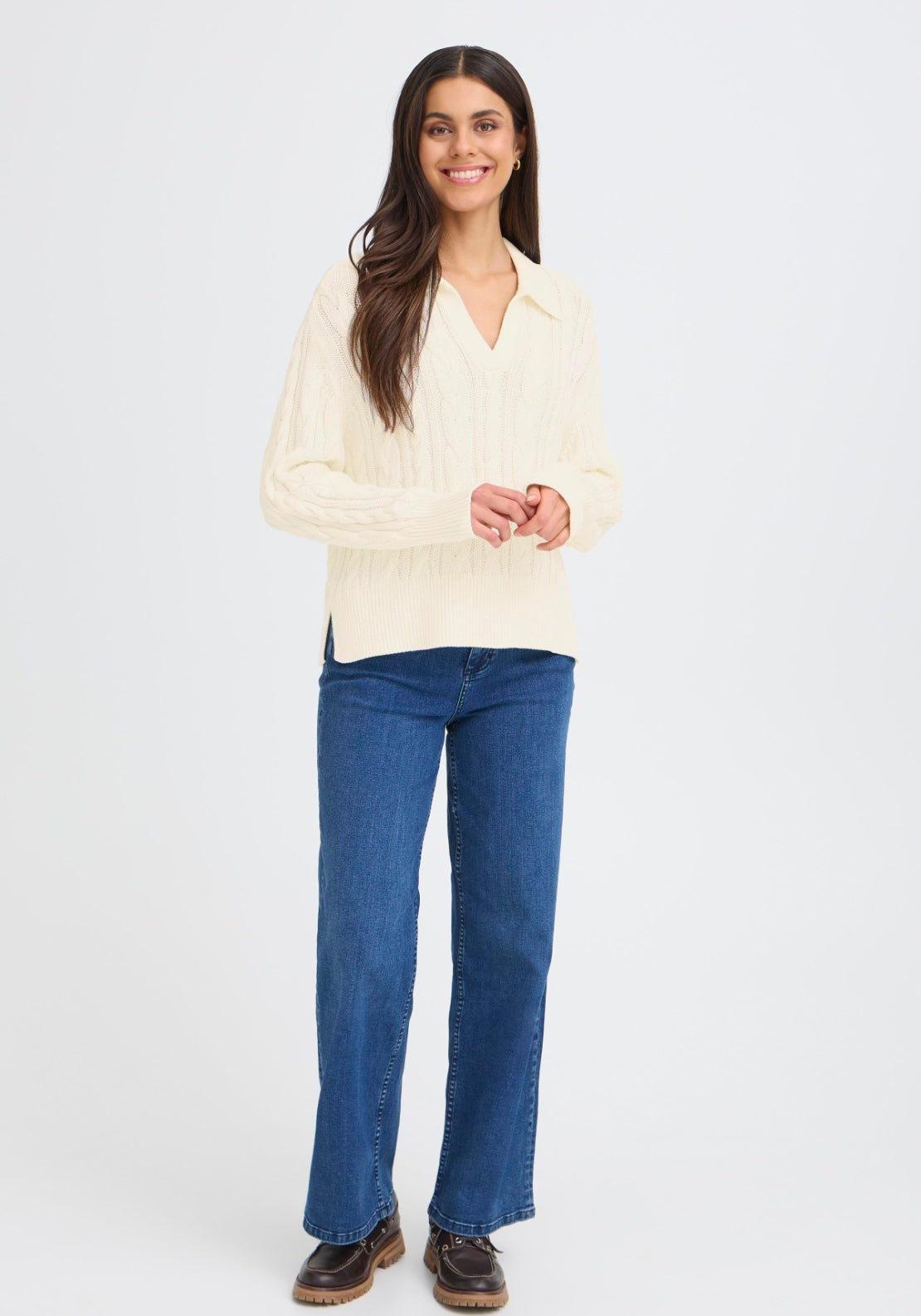 Fransa Long Sleeve Knit Pullover - White 1 Shaws Department Stores