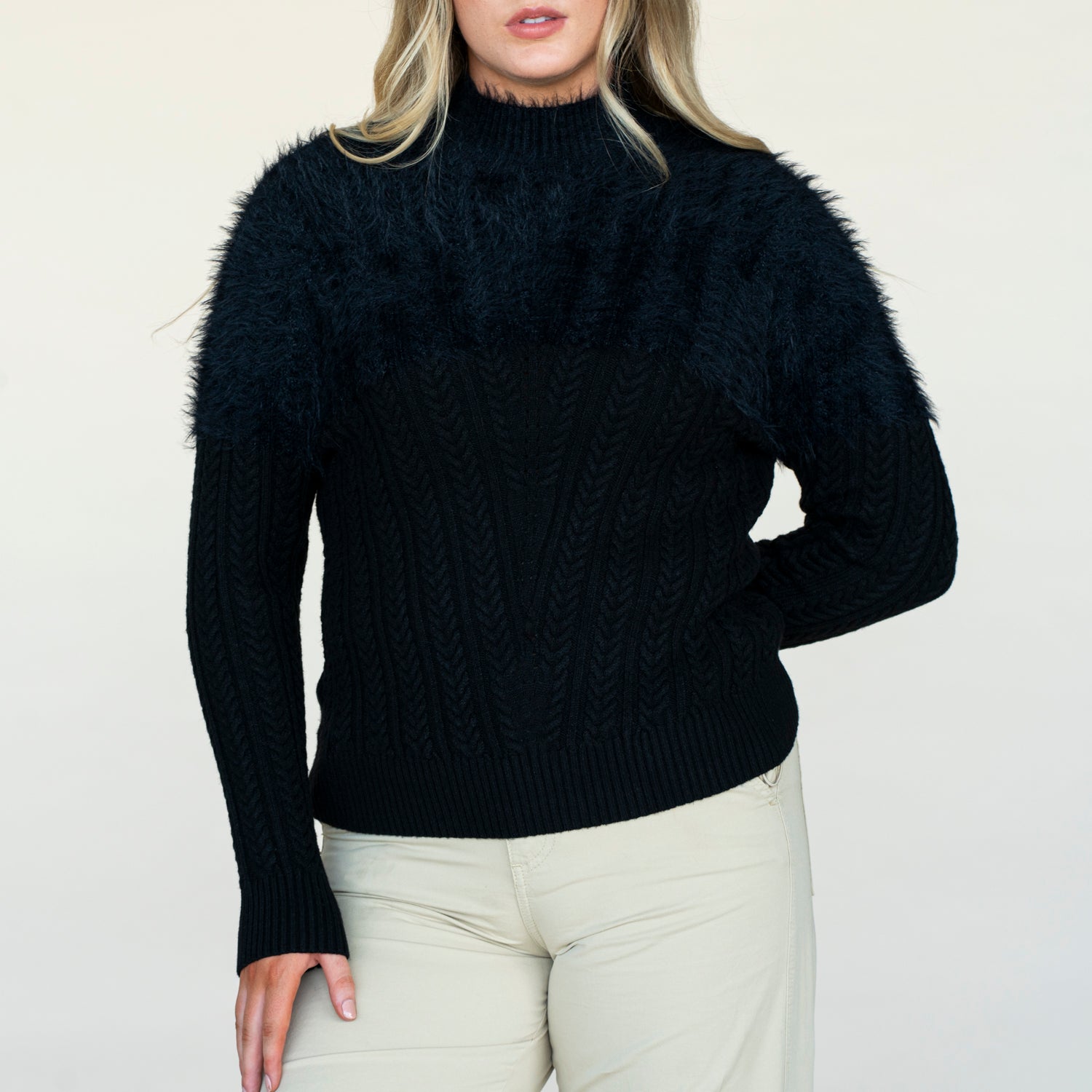 Naoise Cable Feather Plain Sweater - Black 1 Shaws Department Stores