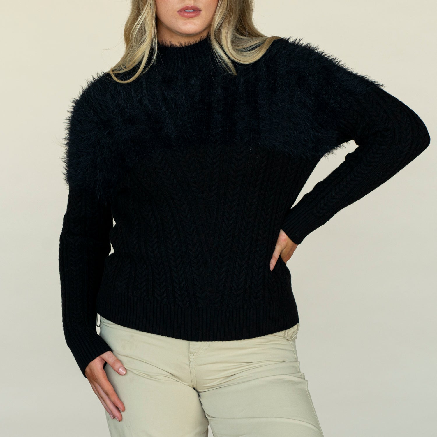 Naoise Cable Feather Plain Sweater - Black 2 Shaws Department Stores