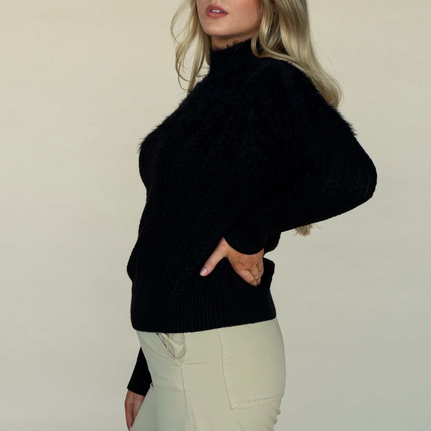 Naoise Cable Feather Plain Sweater - Black 3 Shaws Department Stores