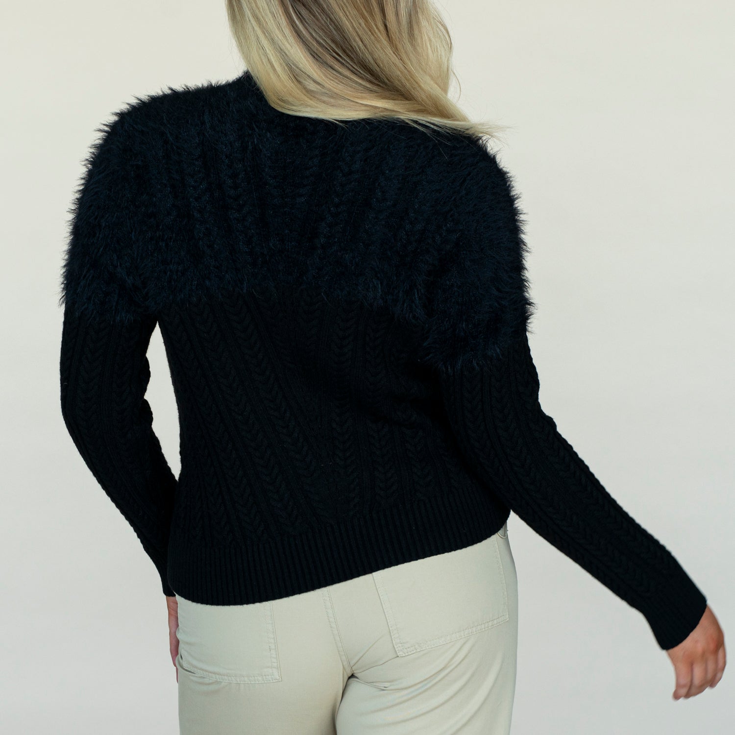 Naoise Cable Feather Plain Sweater - Black 4 Shaws Department Stores
