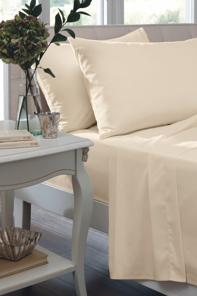 100% Cotton Sateen 300 TC Flat Sheet - Cream
