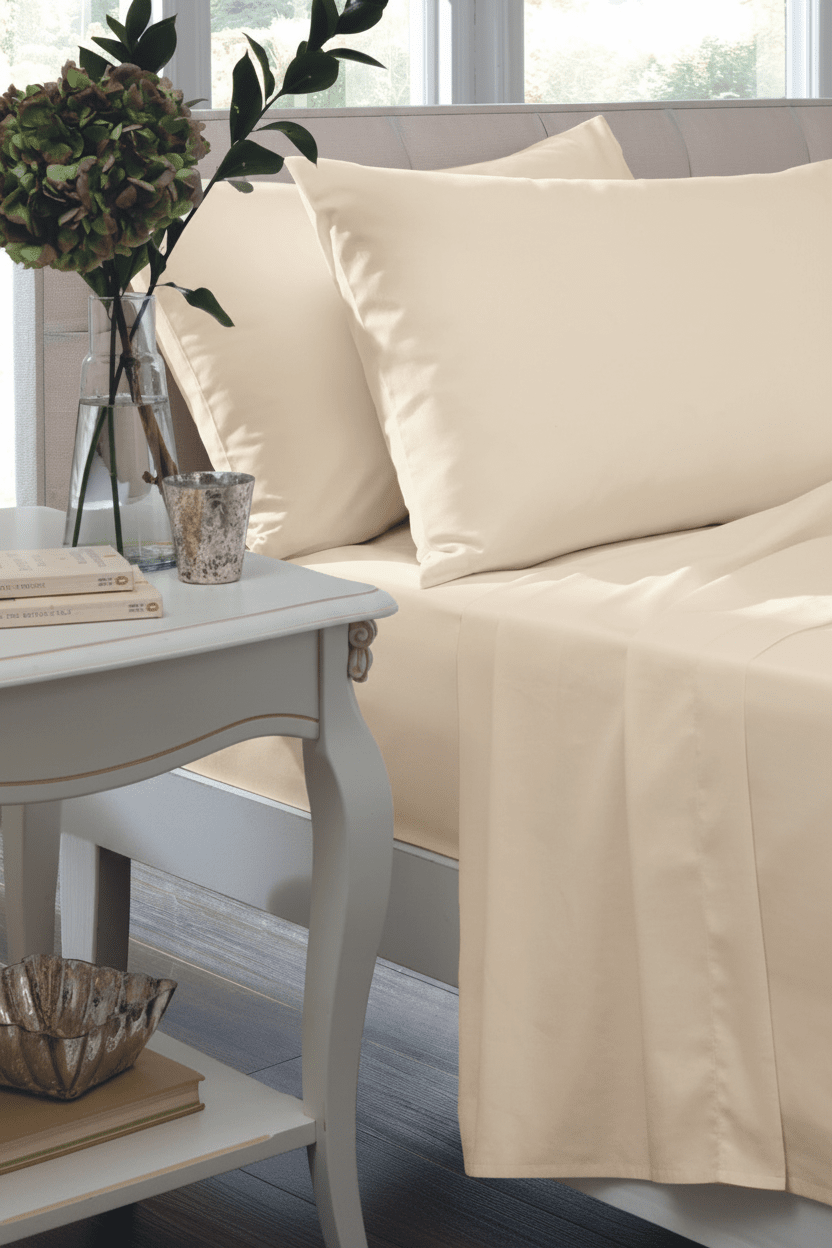 Heather & Ferne 100% Cotton Sateen 300 TC Flat Sheet - Cream 1 Shaws Department Stores