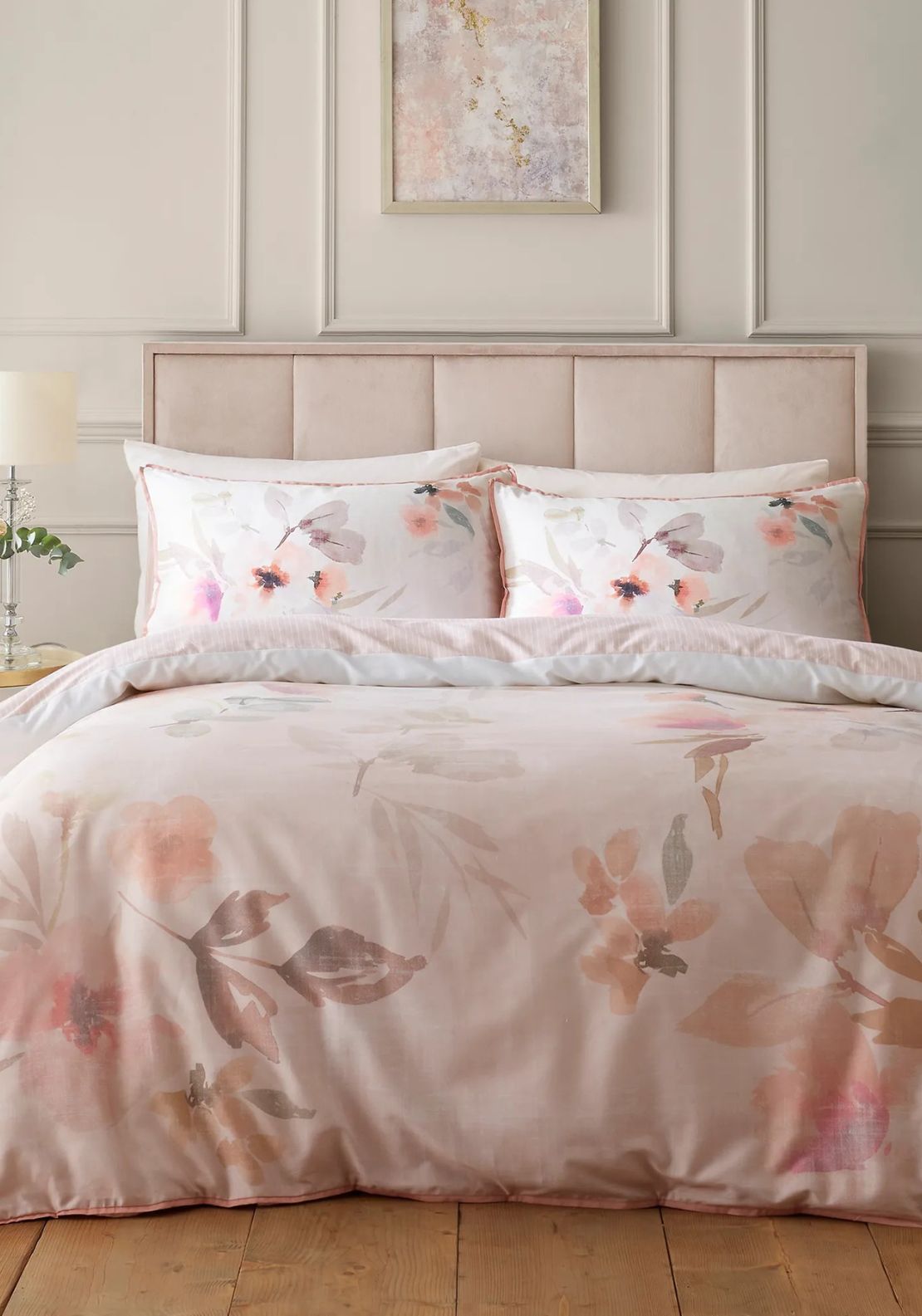 Heather & Ferne 100% Cotton Floral Blooms Duvet Cover Set - Nude 1 Shaws Department Stores