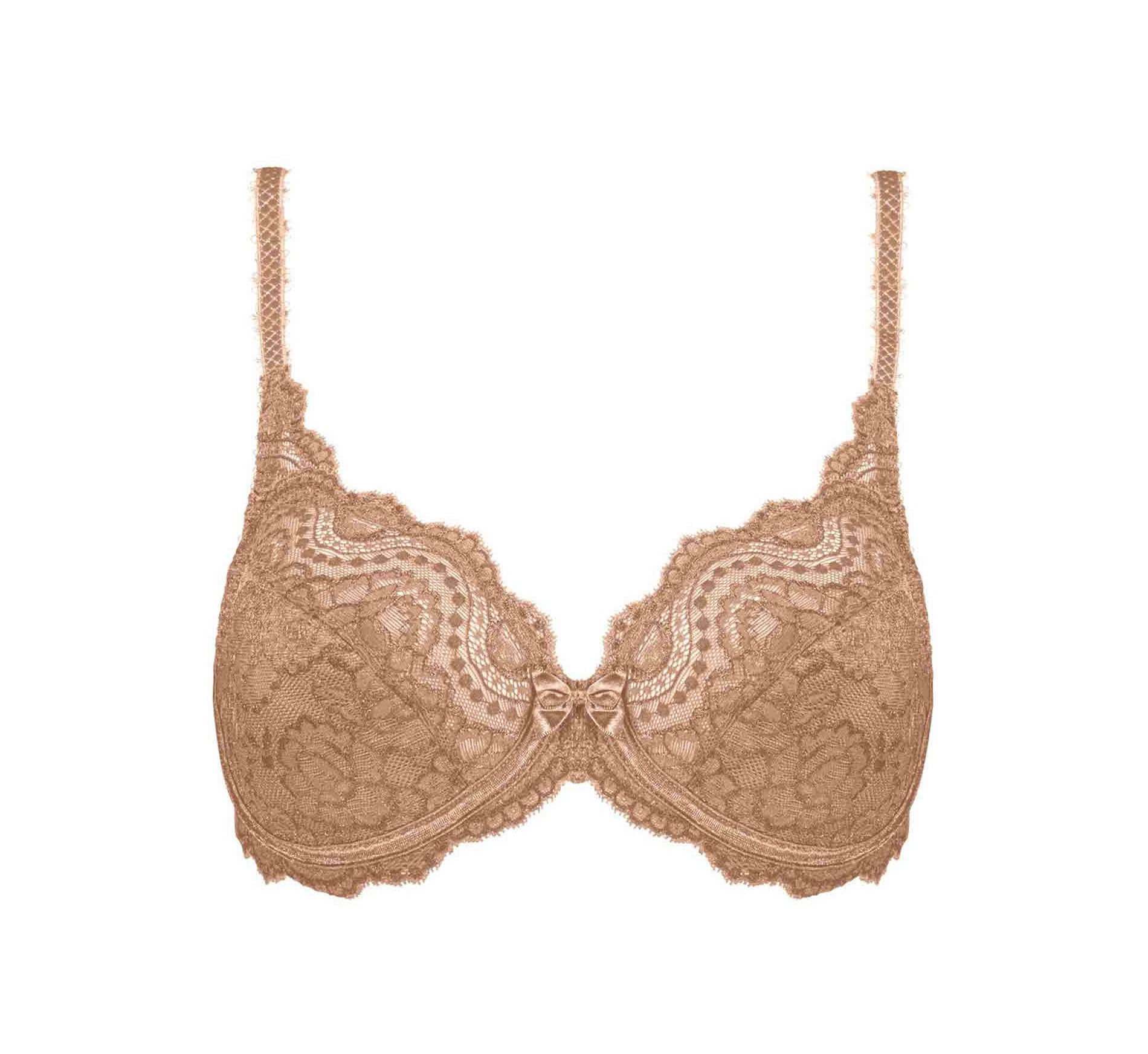 Womens Nude H Lace Overlay Full Coverage Bras 36