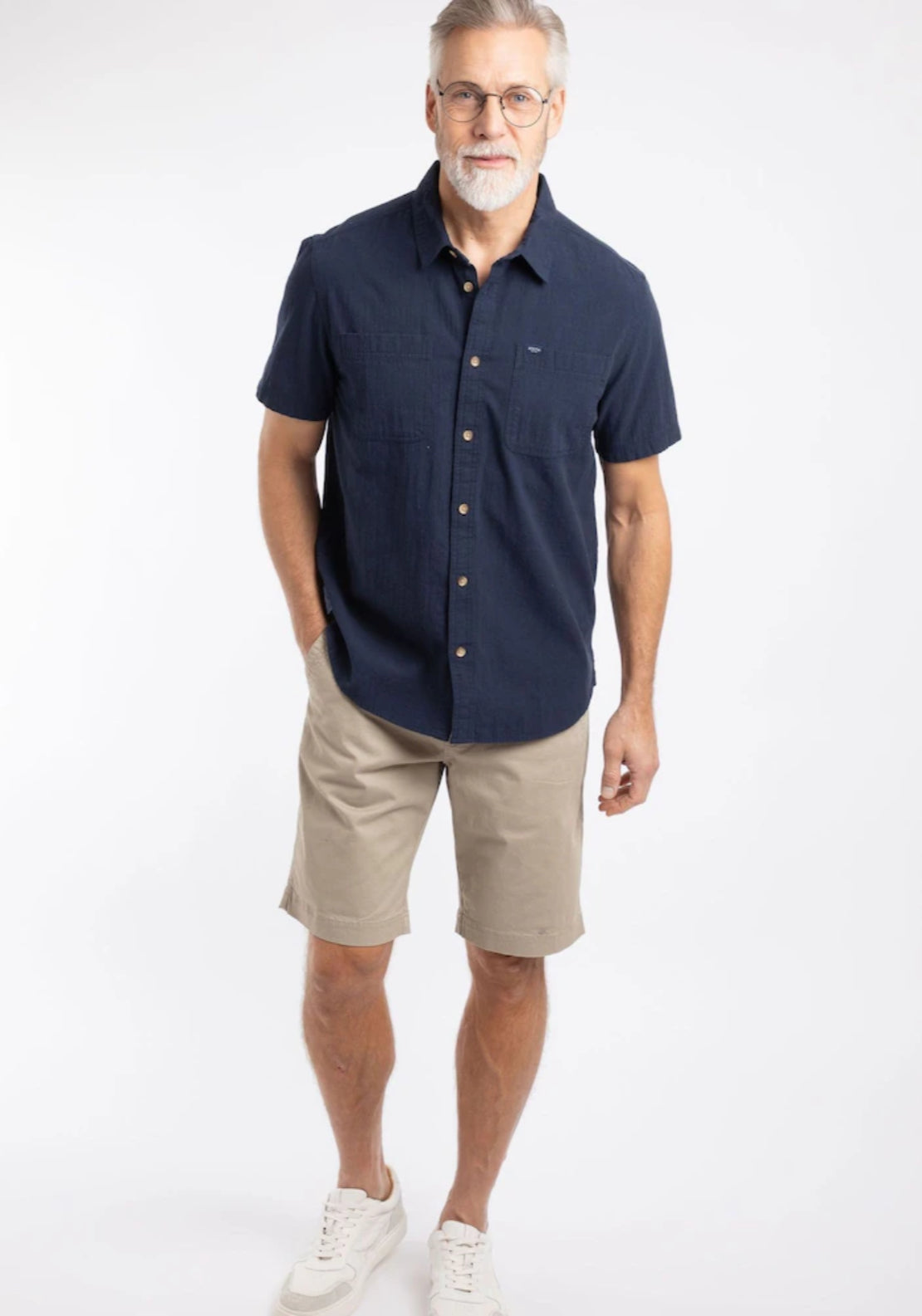 Weird Fish Hilton Textured Crepe Shirt - Navy 4 Shaws Department Stores