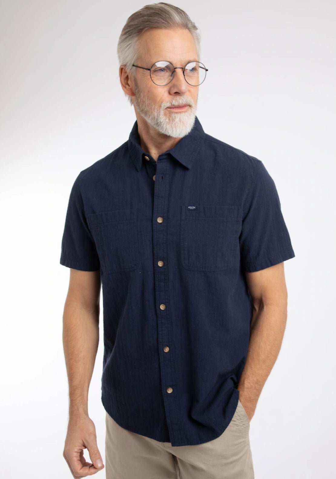 Weird Fish Hilton Textured Crepe Shirt - Navy 1 Shaws Department Stores