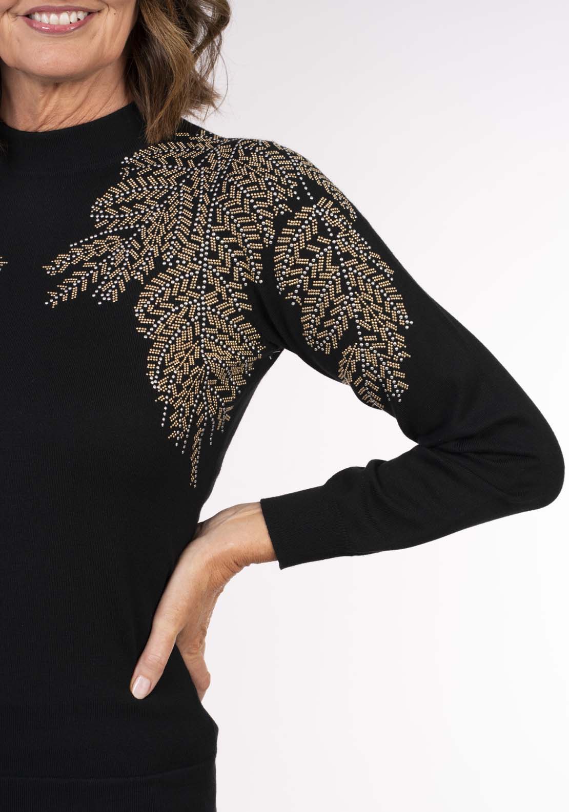 Tea Lane Christmas Leaf Glitter Shoulder Sweater - Black 4 Shaws Department Stores
