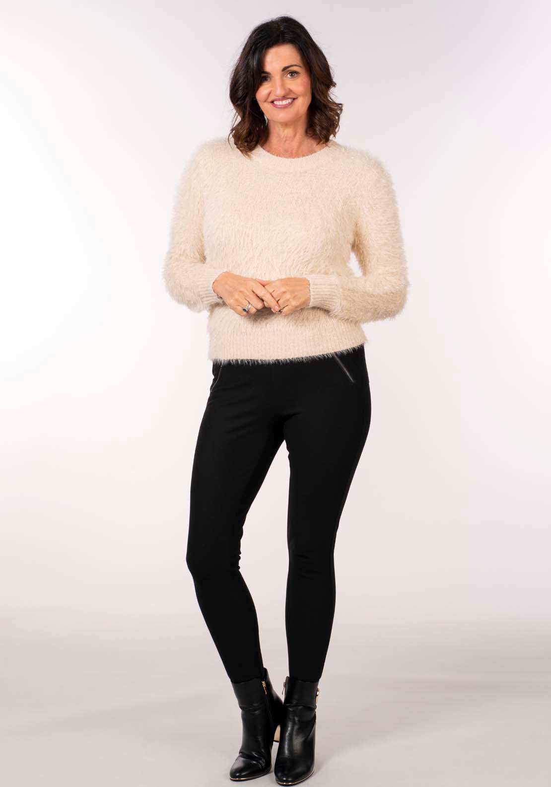 Naoise Sparkle Feather Crew Sweater - Ivory 6 Shaws Department Stores