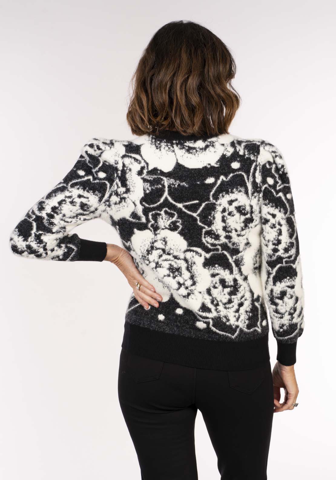 Naoise Feather Jacquard Floral Top - Cream Black 5 Shaws Department Stores