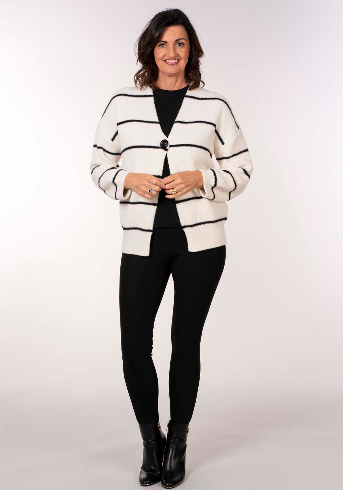 Naoise Stripe Coatigan - Cream / Navy 5 Shaws Department Stores