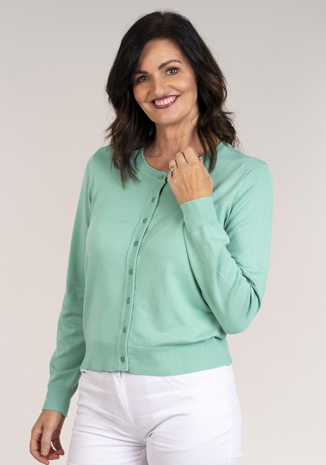 Tea Lane Long Sleeve Cardigan - Green 1 Shaws Department Stores