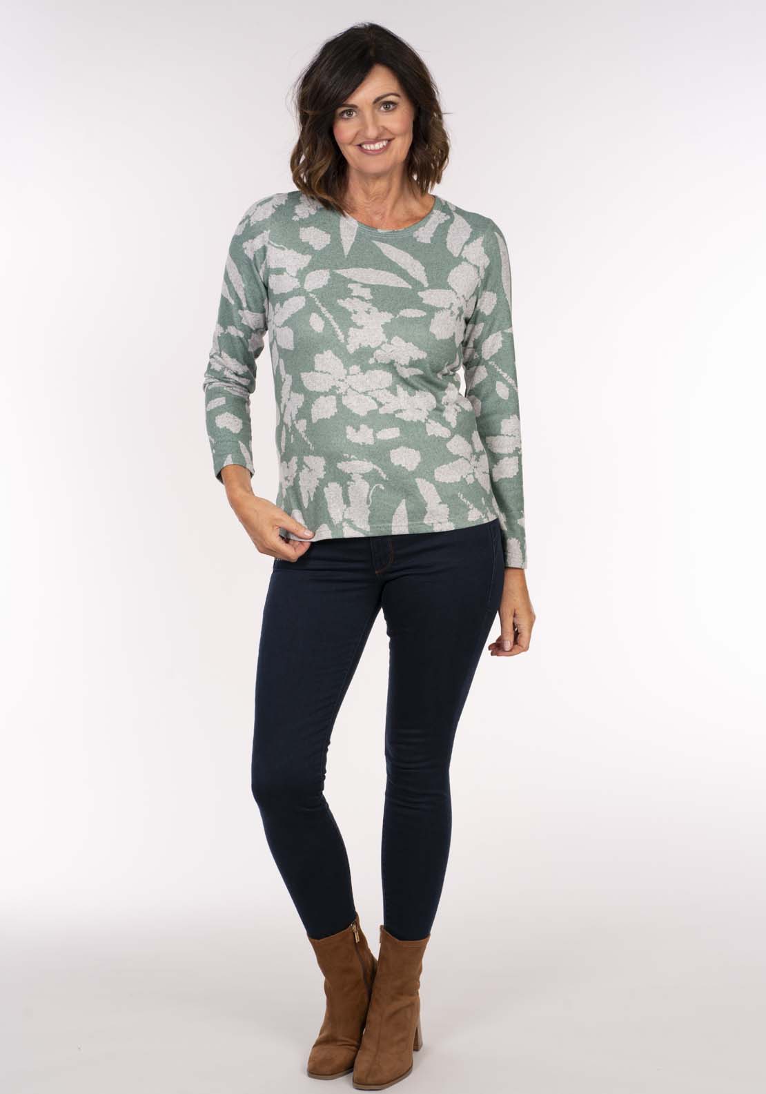 Tea Lane Blurred Mint Leaf Print Top - Mint 4 Shaws Department Stores