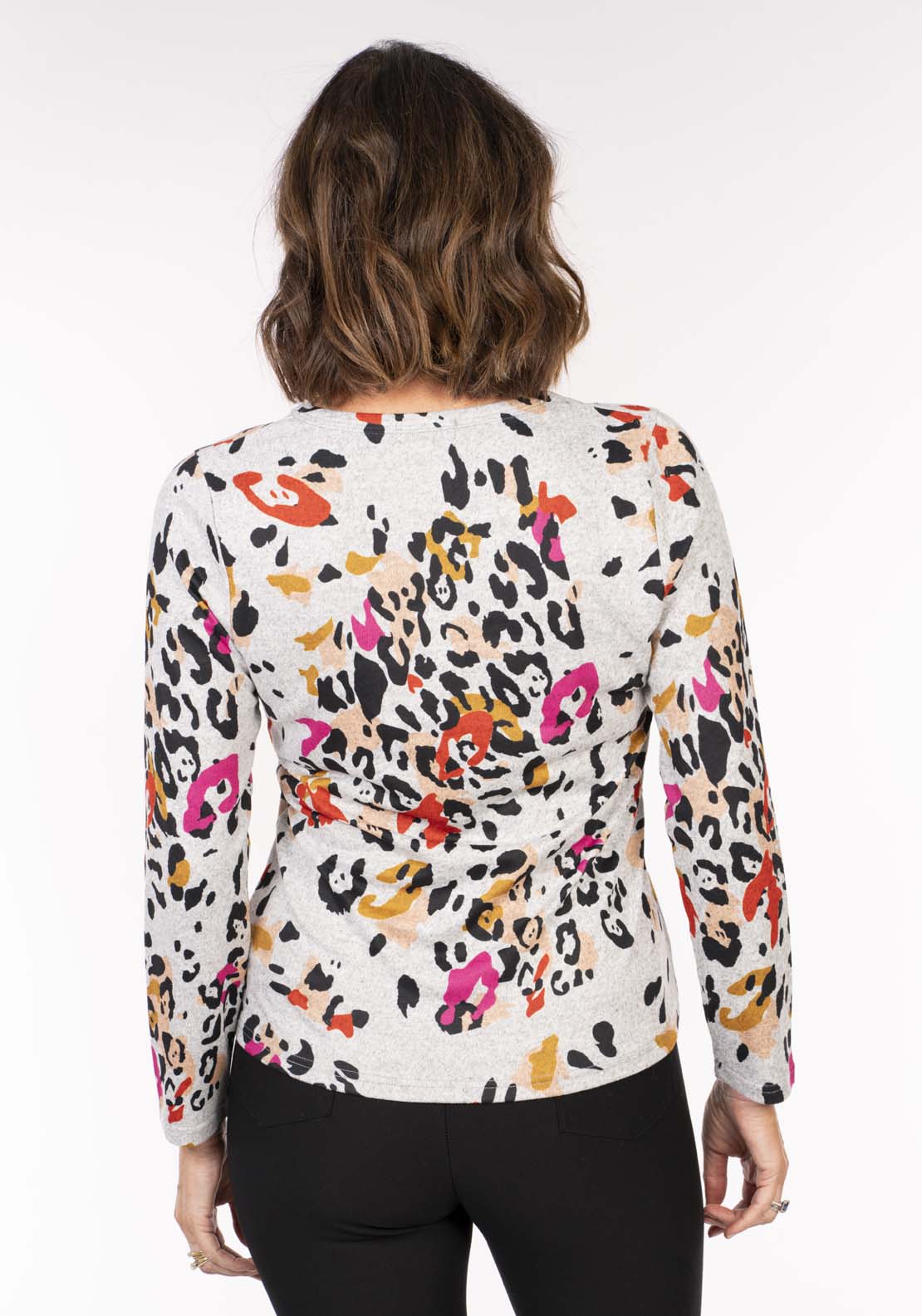 Tea Lane Animal Print Wool Touch Top - Grey Pink 5 Shaws Department Stores