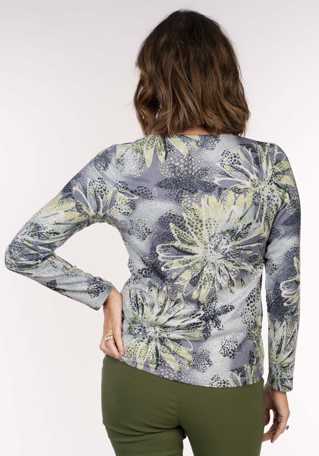 Tea Lane Green Grey Floral Top - Green 4 Shaws Department Stores