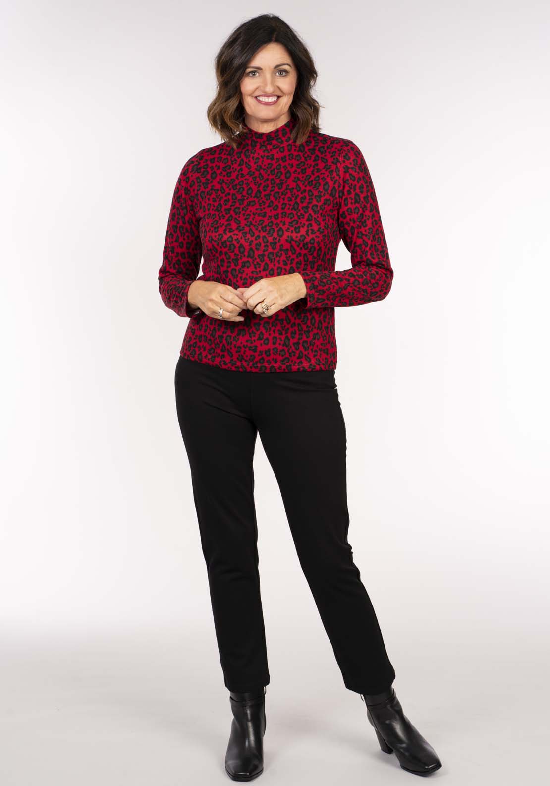 Tea Lane Turtle Nk Warm Knit Top - Red Animal 5 Shaws Department Stores