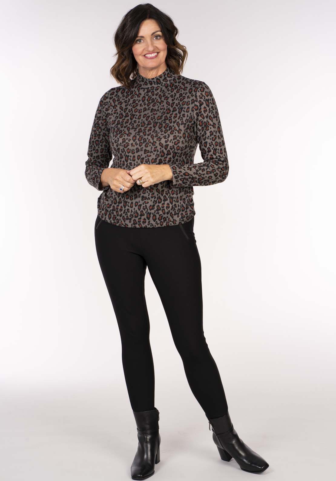 Tea Lane Turtle Nk Warm Knit Top - Taupe Animal 5 Shaws Department Stores