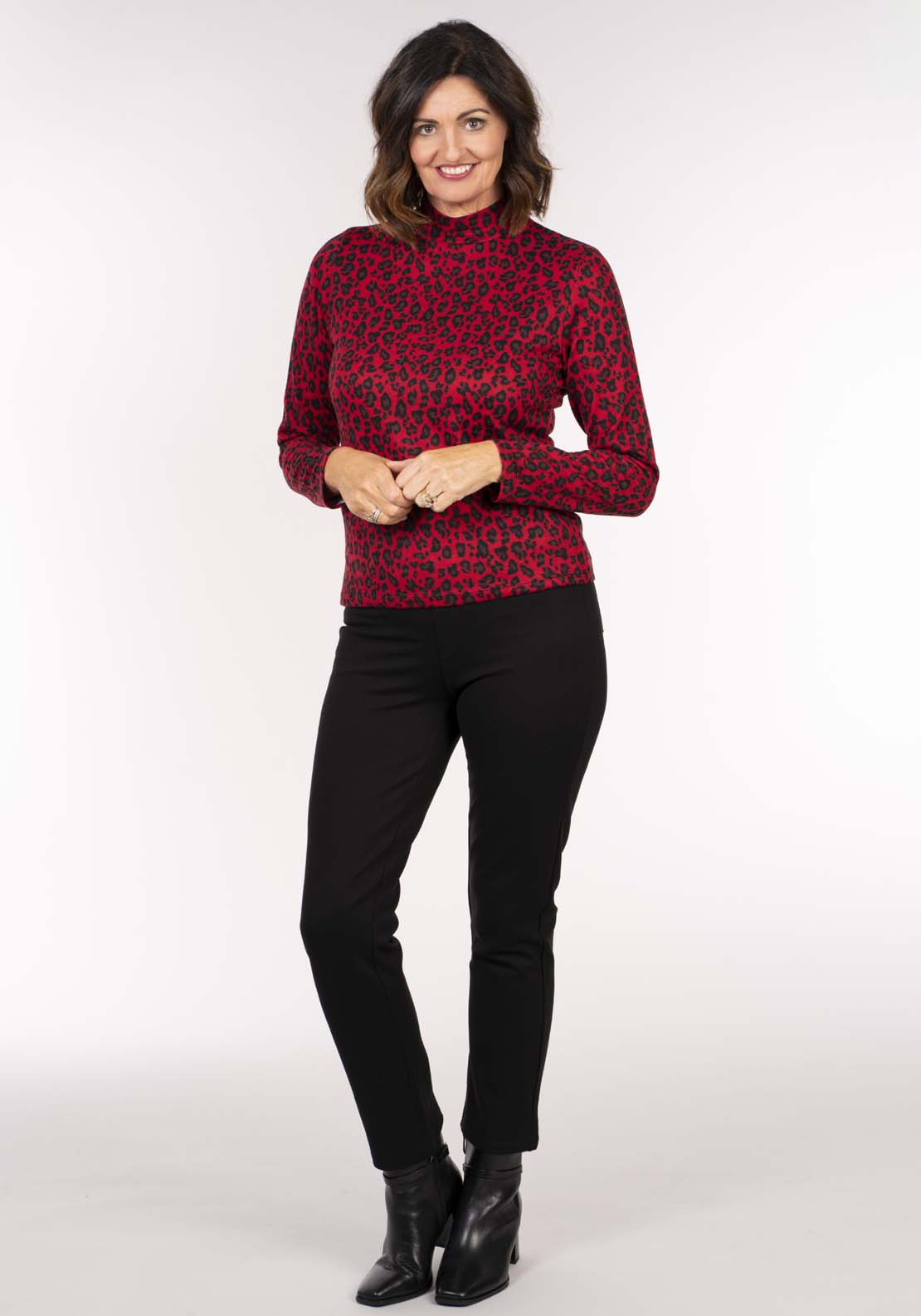 Tea Lane Turtle Nk Warm Knit Top - Red Animal 7 Shaws Department Stores