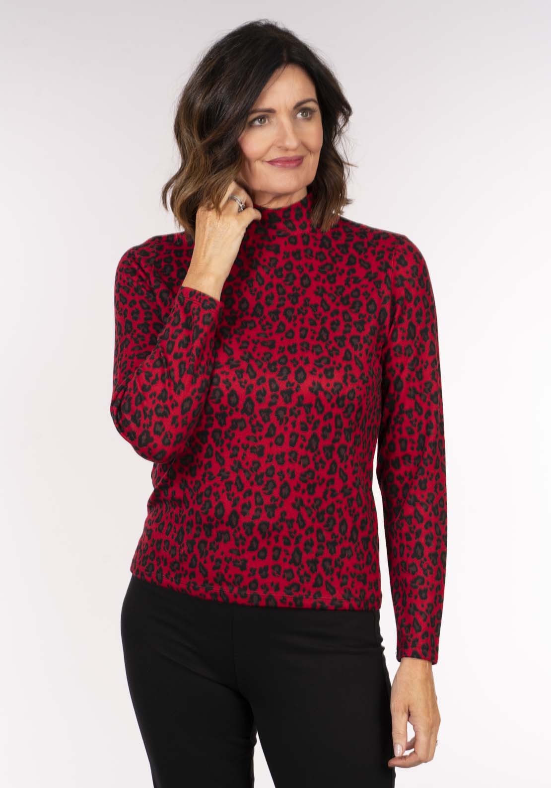 Tea Lane Turtle Nk Warm Knit Top - Red Animal 2 Shaws Department Stores