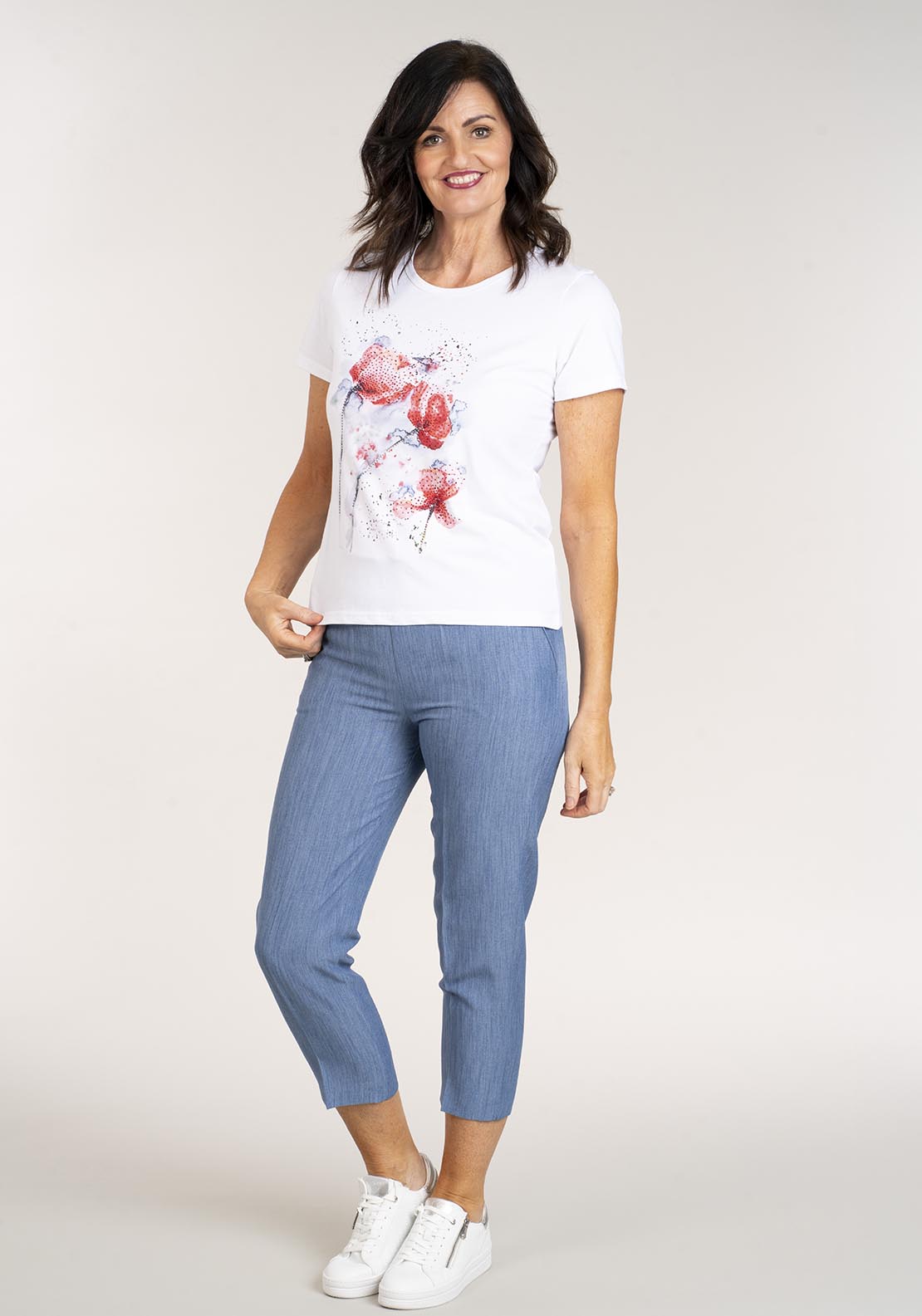 Tea Lane Short Sleeve T-Shirt Poppy Print - White 5 Shaws Department Stores