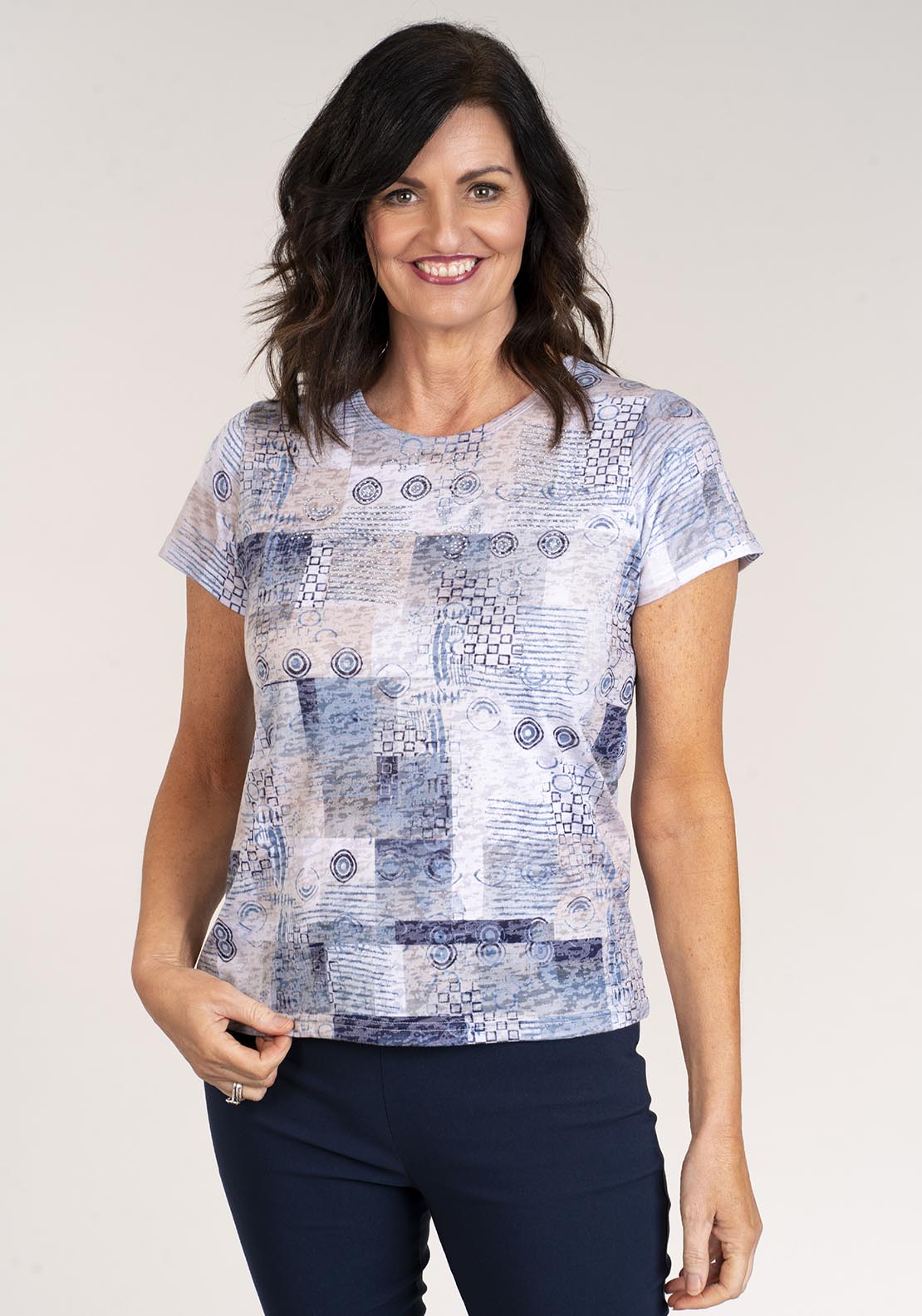 Tea Lane Short Sleeve Abstract Print T-Shirt - Blue 4 Shaws Department Stores