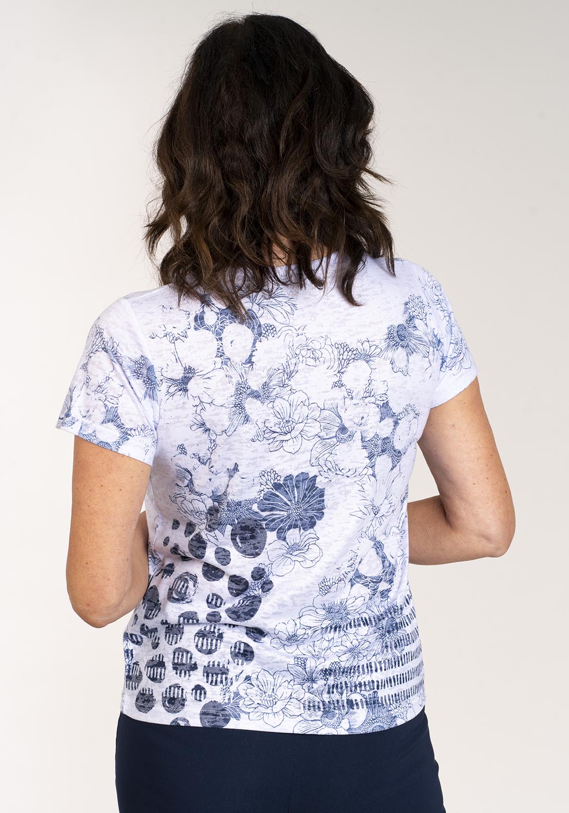 Tea Lane Short Sleeve Printed T-Shirt - Navy Blue Print 4 Shaws Department Stores