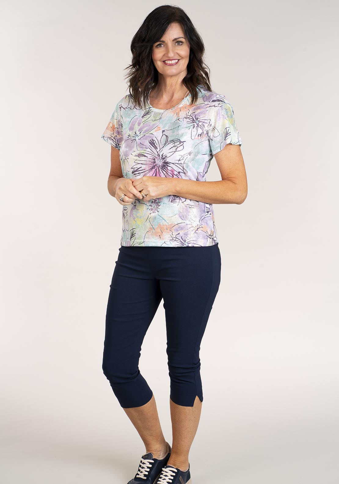 Tea Lane Short Sleeve Foil Print T-Shirt -Floral Green - Green 5 Shaws Department Stores