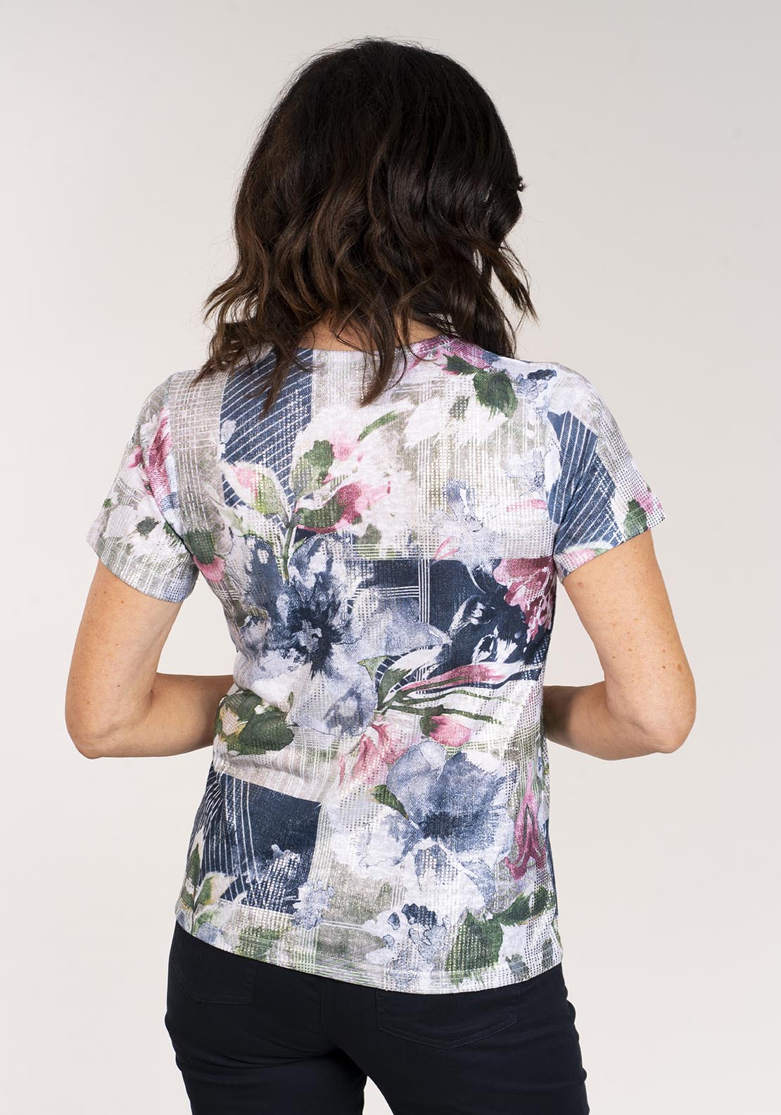 Tea Lane Short Sleeve Foil Print T-Shirt - Grey 3 Shaws Department Stores