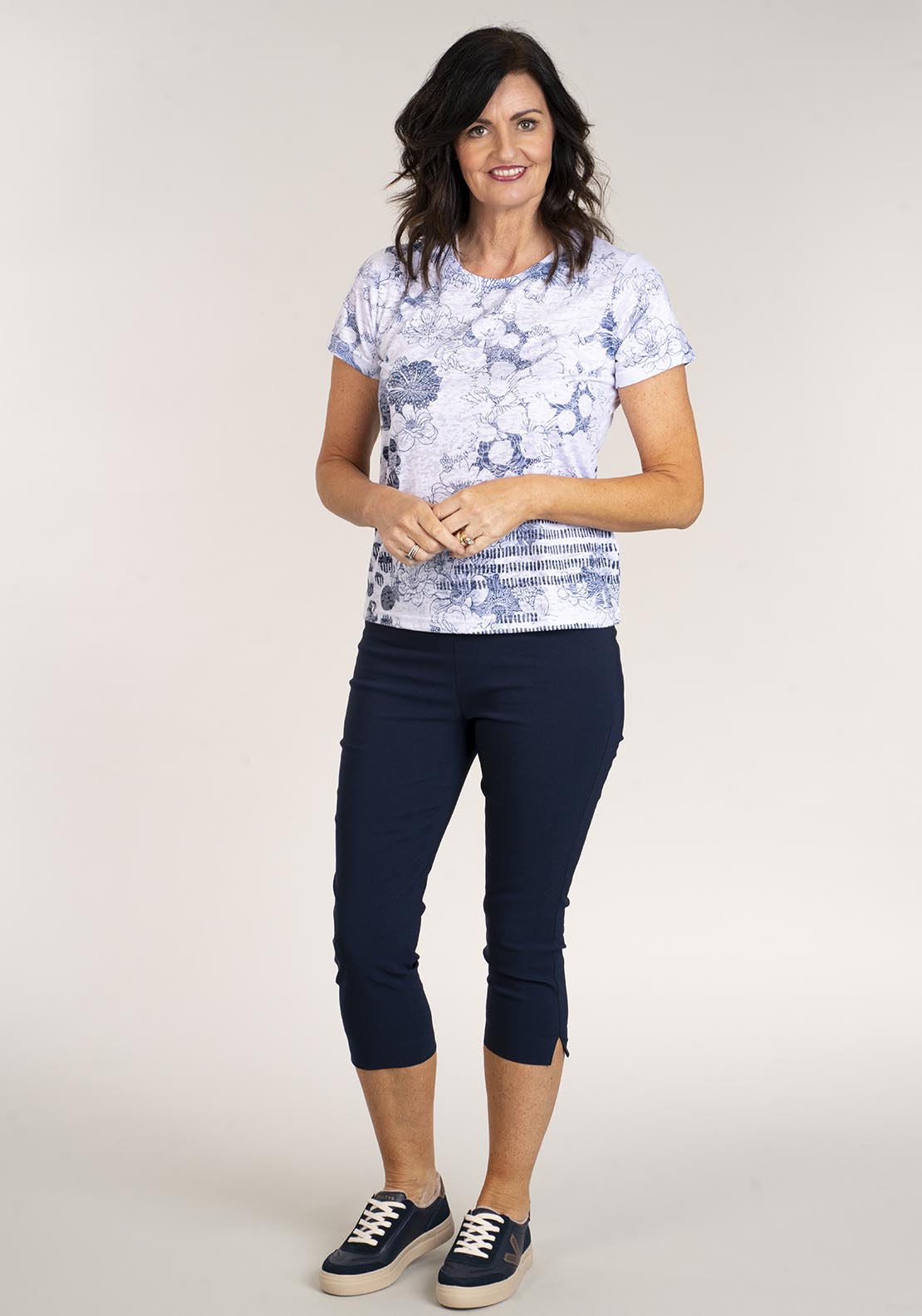 Tea Lane Short Sleeve Foil Print T-Shirt - Blue 2 Shaws Department Stores
