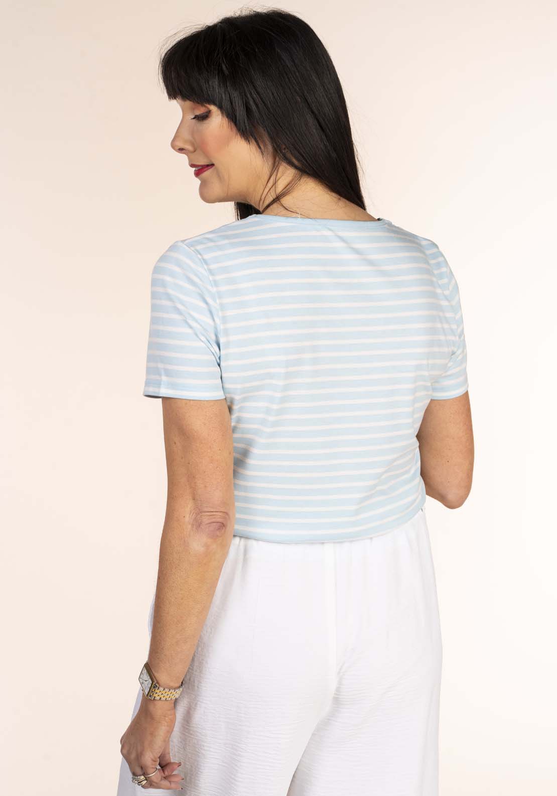 Tea Lane Button Neck Stripe T-Shirt 3 Shaws Department Stores