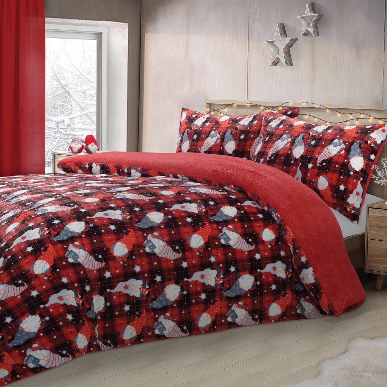 The Home Collection Tartan Gonks Duvet Cover Set - Red 1 Shaws Department Stores