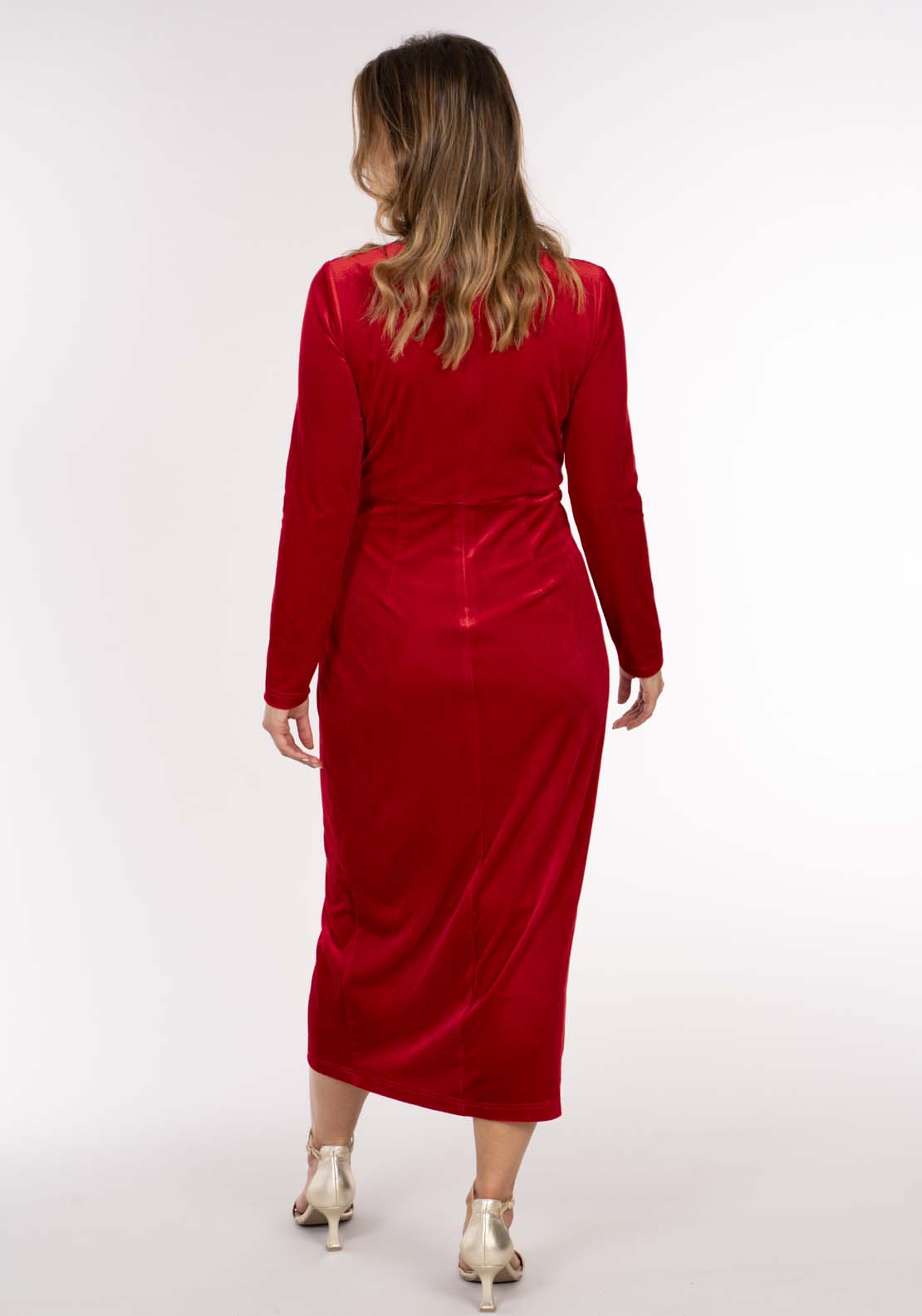 Naoise Velvet Half Wrap Pleat Dress - Red 6 Shaws Department Stores
