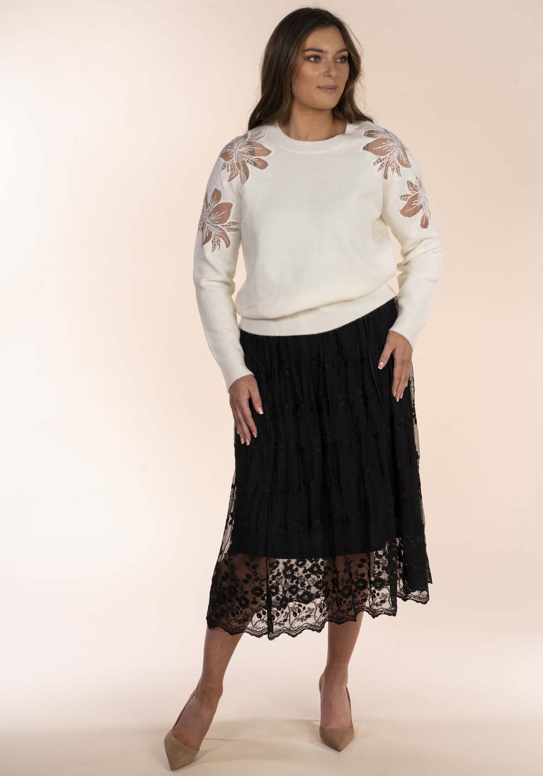 Naoise Black Lace Skirt - Black 1 Shaws Department Stores