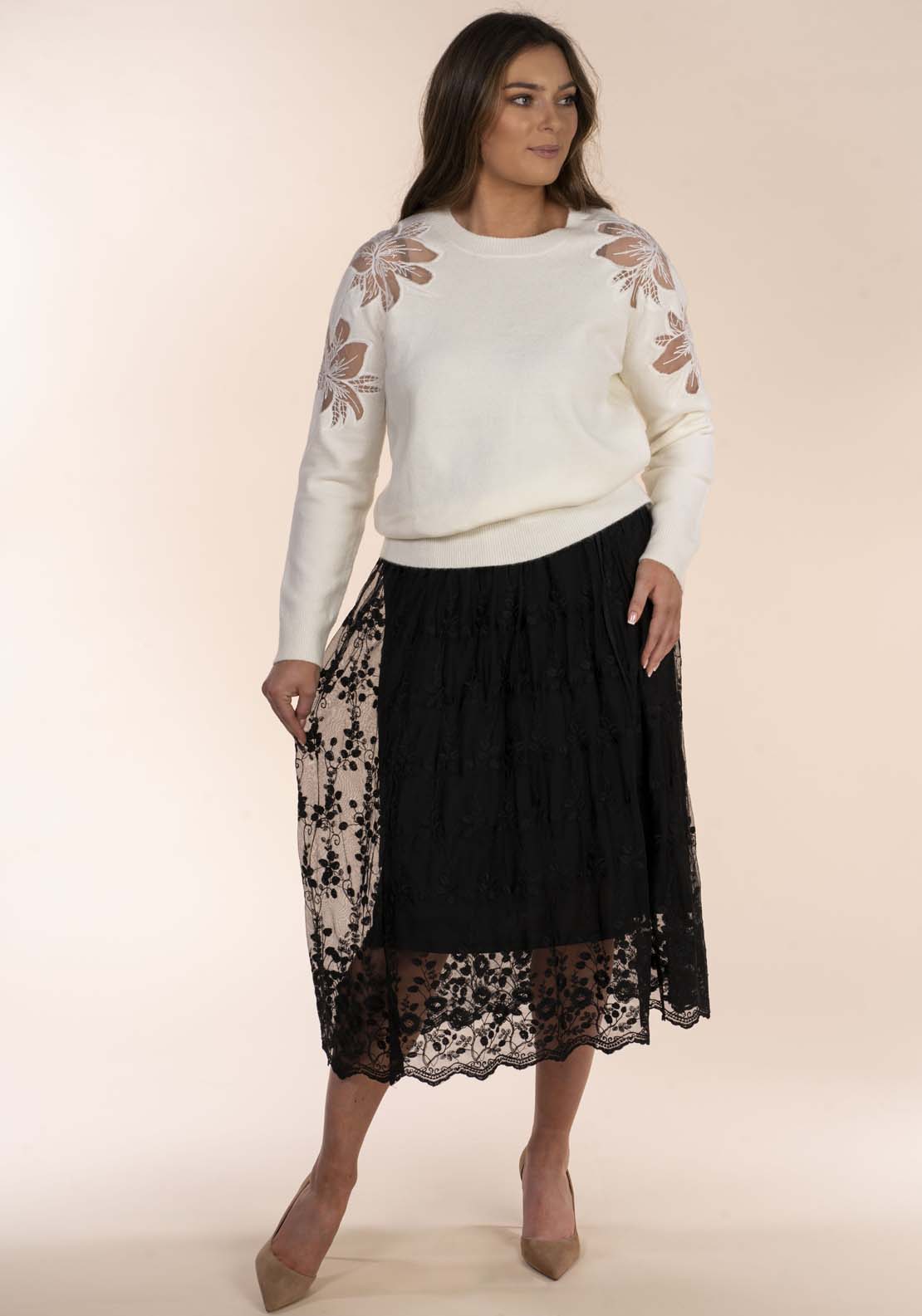 Naoise Black Lace Skirt - Black 3 Shaws Department Stores