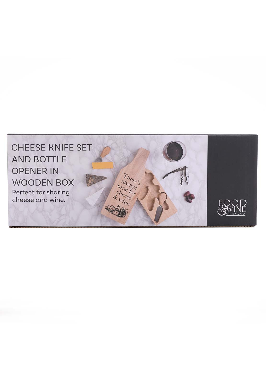 Hestia Cheese And Wine Set In Wooden Case - Knives & Corkscrew 2 Shaws Department Stores